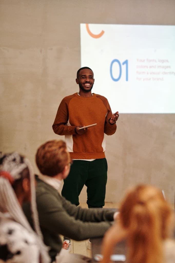 An instructor presenting to a small group