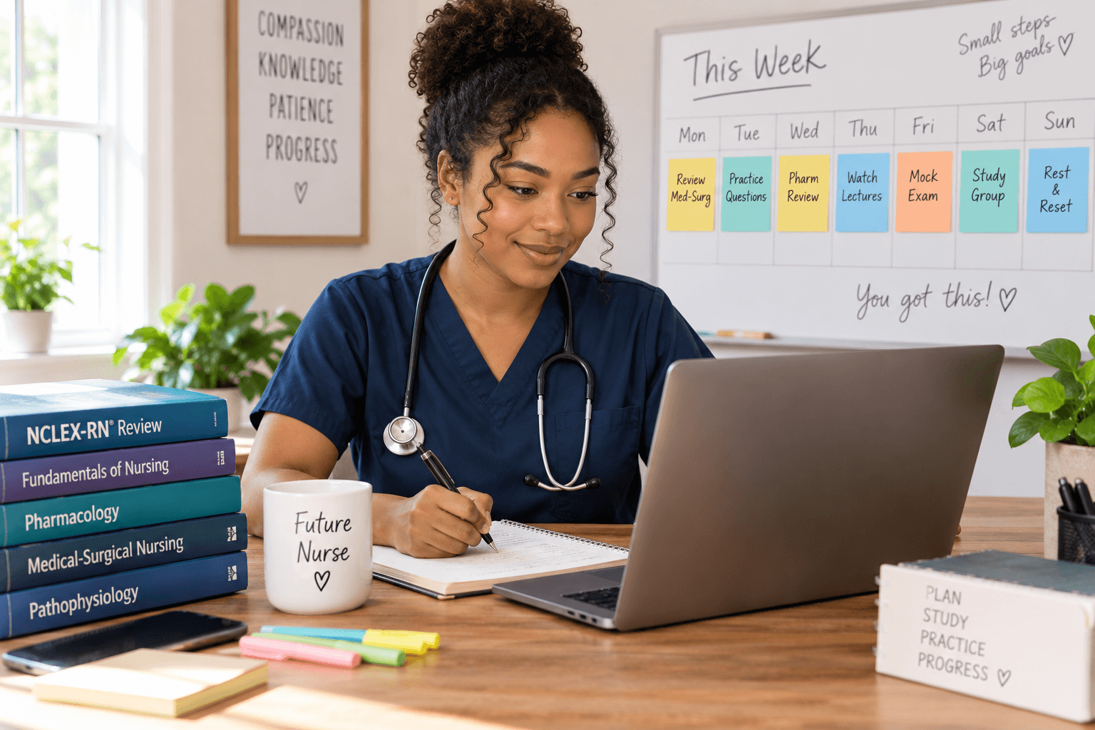 NCLEX candidate planning study sessions around an upcoming exam date.