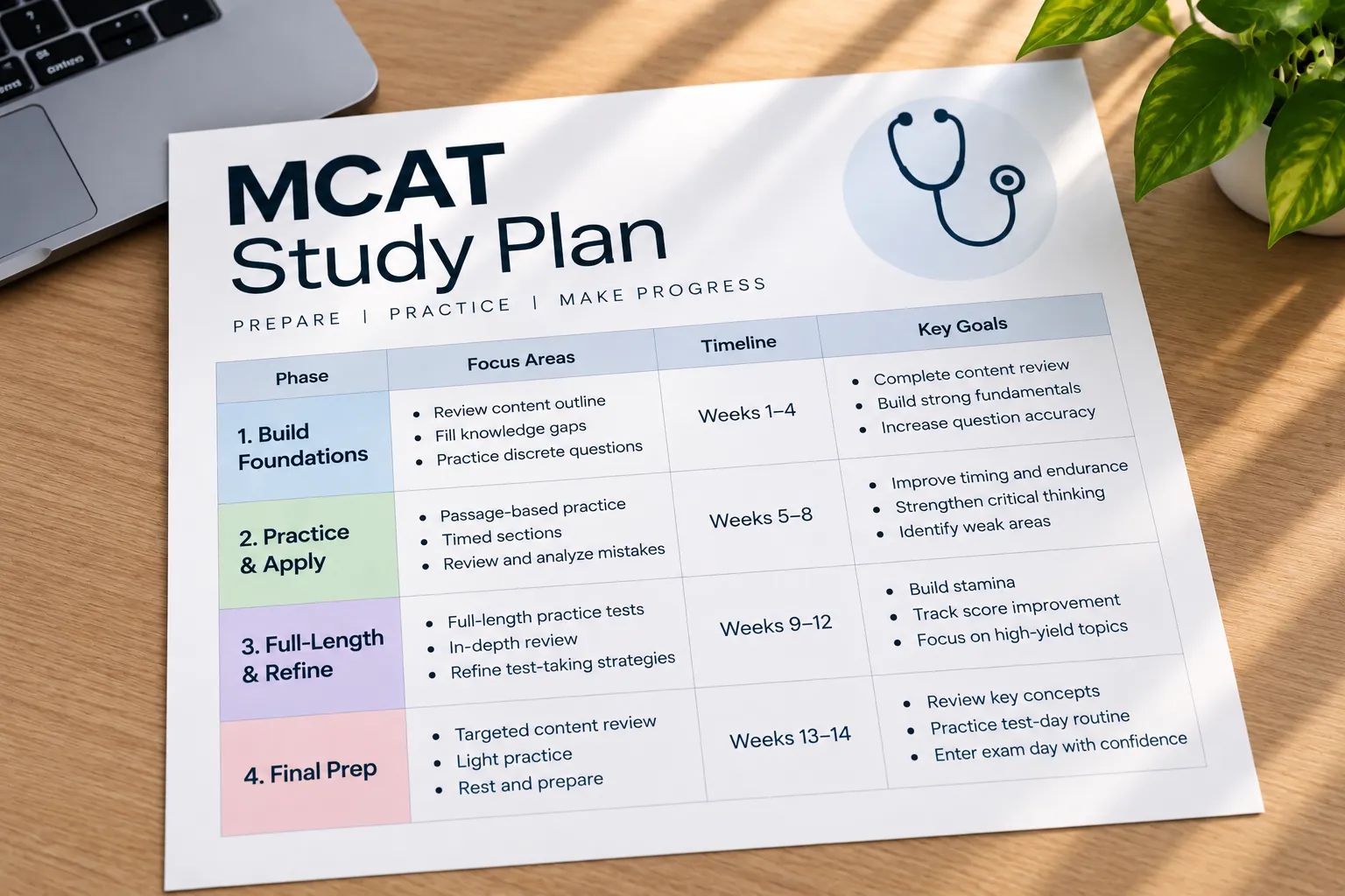drafted mcat study plan on a desk